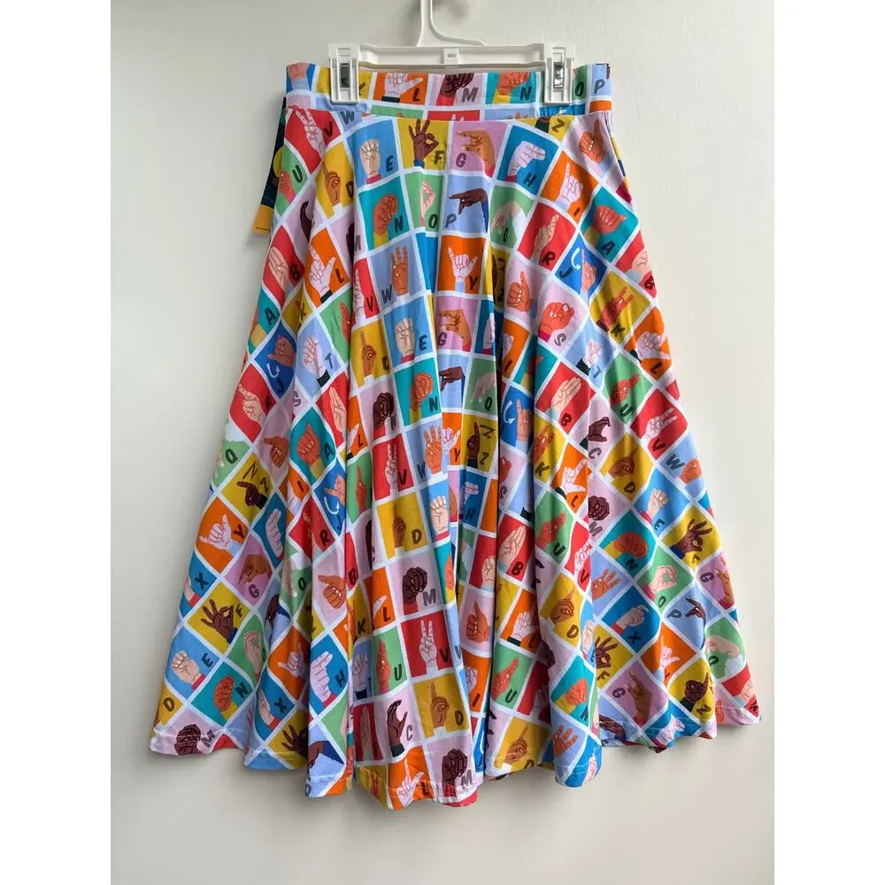 Svaha USA ASL Sign Language Alphabet Organic Cotton Twirl Skirt Pockets XS NWT